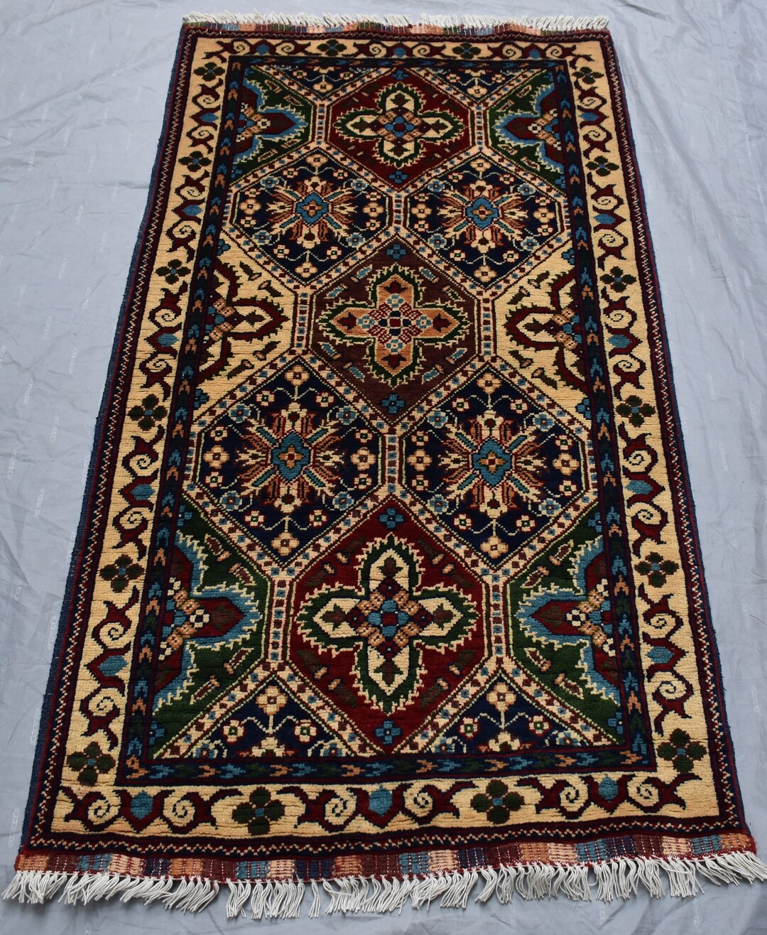 4,5 x 2,4 pies, alta calidad, alfombra de lana hecha a mano afgana