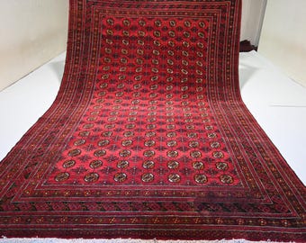 Alfombra afgana roja antigua: 3,1 x 2 m, alfombra de lana turcomana de Bujará