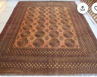 Duży dywanik z wełny afgańskiej, vintage turkmeński Tekke Ersari, orientalny dywan do sypialni