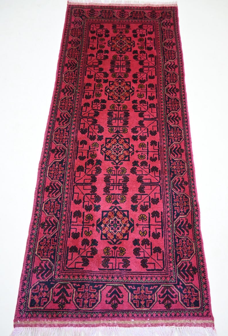 Patterned Wool Runner Rugs Hand-knotted Afghan Wool Runner Rug, Pink Floral Medallion, 7x3ft ...
