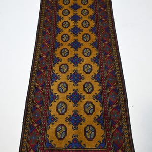 Yellow 10x3 ft Long Rug, Afghan Handmade Rug, Soft Wool Rug, Turkmen Oriental Rug, Traditional Bokhara Rug, Kitchen Runner Rug