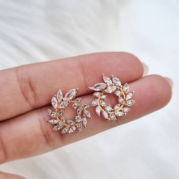 Floral Studs |Crystal Wreath Circle | Womens Earring | Bridal Crystal Earrings | Bridesmaid | Valentines Gift | For Her | Jewelry | Petal