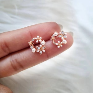 Floral Studs |Crystal Wreath Stocking Flower | Christmas Stocking | Bridal Earrings | Bridesmaid | Valentines Gift | For Her | Jewelry