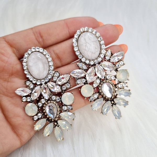 Large Statement Earrings | Crystal | Womens Earrings | Bridal | Bridesmaid | Valentine Gift | For Her | Jewelry | Wedding | Cute | Party