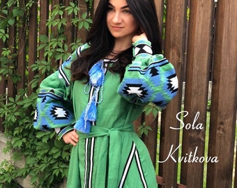 Floral Embroidery Artisanal Mexican Dress, GREEN Bohemian Kaftan, Mexican  Wedding Guest Outfit, South American Resort Wear, Grandmacore - Etsy