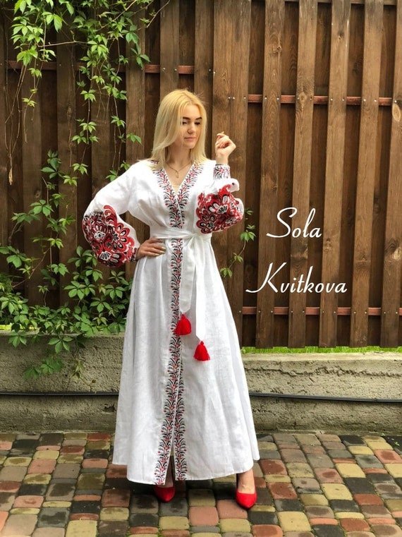 Elegant White Dress Boho Floral Maxi Dress, White Kaftan Dress Vyshyvanka  Linen Caftan, Embroidered Long White Dress Folk Dress From Ukraine - Etsy  Canada