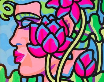 Man with water lilies, Beautiful gay art, Male art, Aesthetic interior painting, Pop Art, Colorful art, Worldwide shipping