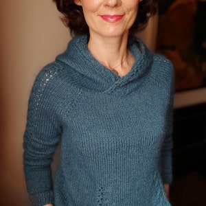 Willow PDF Knitting Pattern Bottom Up Sweater In the Round WoolyCottage - English and Polish