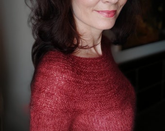 Pretty Robin, PDF Pattern, WoolyCottage, English and Polish, Top-down Sweater In the round, Jumper Pattern, Pullover Knitting Pattern