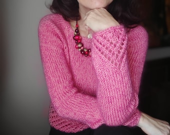 Knitting Pattern English and Polish – Top-down Sweater – In the round – Beginner friendly - Easy Knit Pattern - Finch WoolyCottage  - Simple