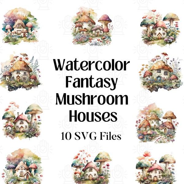 Mushroom House Watercolor SVG | Instant Download | Mushroom Clipart | Fantasy Illustration | Forest Cottage | Digital Crafting