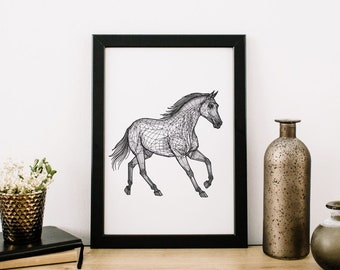 Horse Wireframe Illustration | 3D Wireframe Art | Digital Download | Animal Line Art | Modern Wall Decor | Minimalist Art | Contemporary Art