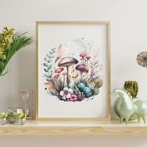 Fungi Fantasia Watercolor Illustration Digital Download, Forest Wall Art, Botanical Print, Whimsical Art, Nature-Inspired,  Cottage Core