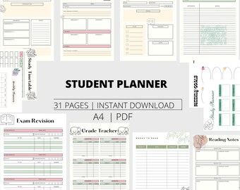 Printable Student Planner, Printable, Academic Planner Printable, College Student Planner, Productivity Project Agenda, High School Planner