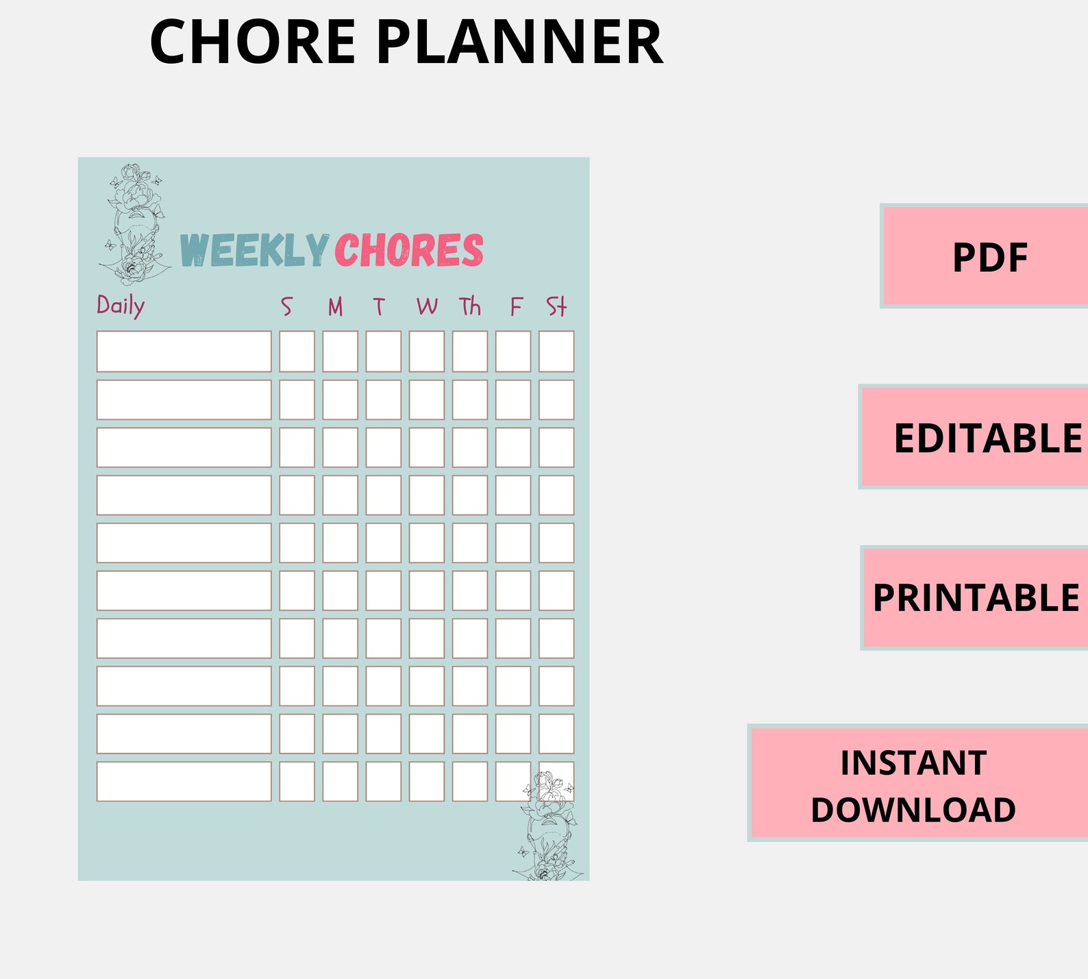 Editable Cleaning Schedule | Printable | Daily, Weekly Cleaning Planner ...