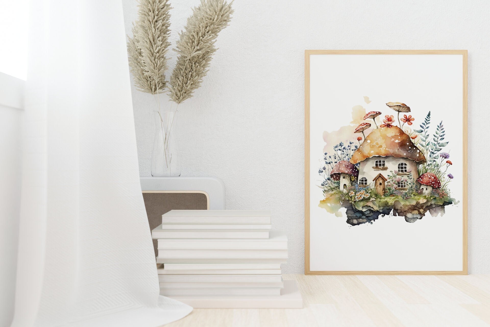 Fairy Tale Folly Mushroom House Illustration | Wall Decor | Cute & Whimsical Forest Design | Nursery Wall Art | Mushroom Art | Wall Art