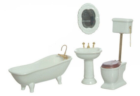1:12 Scale White Bathroom Set 4pcs Dollhouse Miniature 