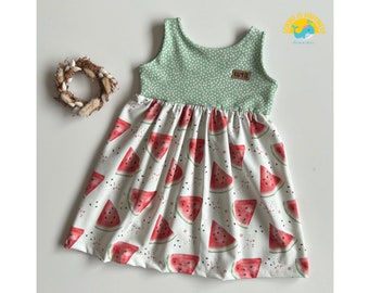 Sommerkleid für Baby Mädchen gepunktet mit Melonen aus Baumwolljersey | ab Gr. 74 bis Gr. 134