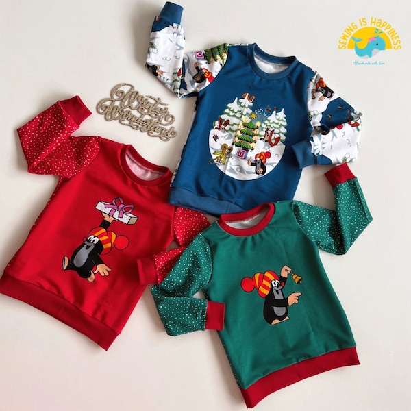 The Little Mole Christmas Pullover Sweatshirt for Babies Boys Girls Kids | french terry | from size 80 to size 128 | unisex