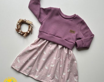 Ostern Girly Sweater Kleid für Mädchen mit Gans und Blümchen in Flieder | ab Gr. 74 bis Gr. 134