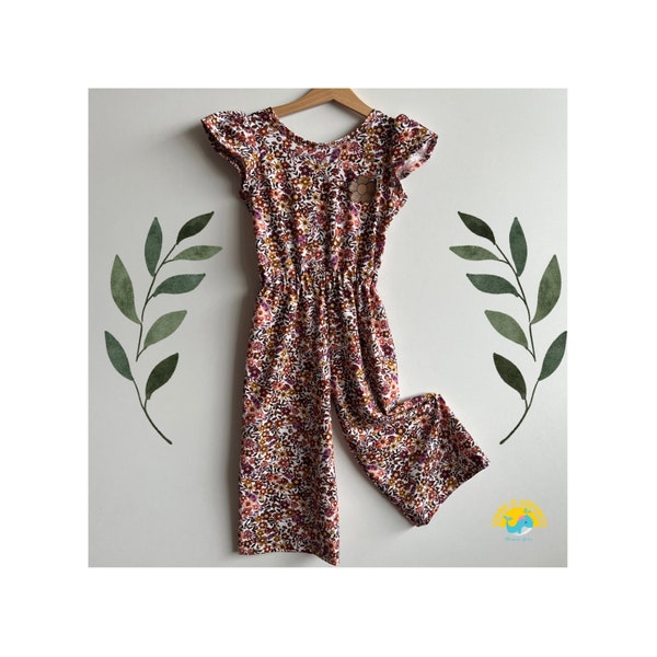 Blumen Jumpsuit Mädchen Baby für den Sommer aus Bio Baumwolljersey mit Kunstleder Applikation ab Gr. 74 bis Gr. 140