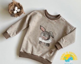 Pullover Mädchen Baby mit Hasen | French Terry | in Beige und Rosa | ab Gr. 74 bis Gr. 128 | Pullover mit Applikation für Mädchen