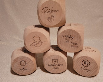 Cube / Wooden die birth - Baby - Child - Gift - Birthday - Decoration - Room - Souvenir - First name - Baptism - to personalize