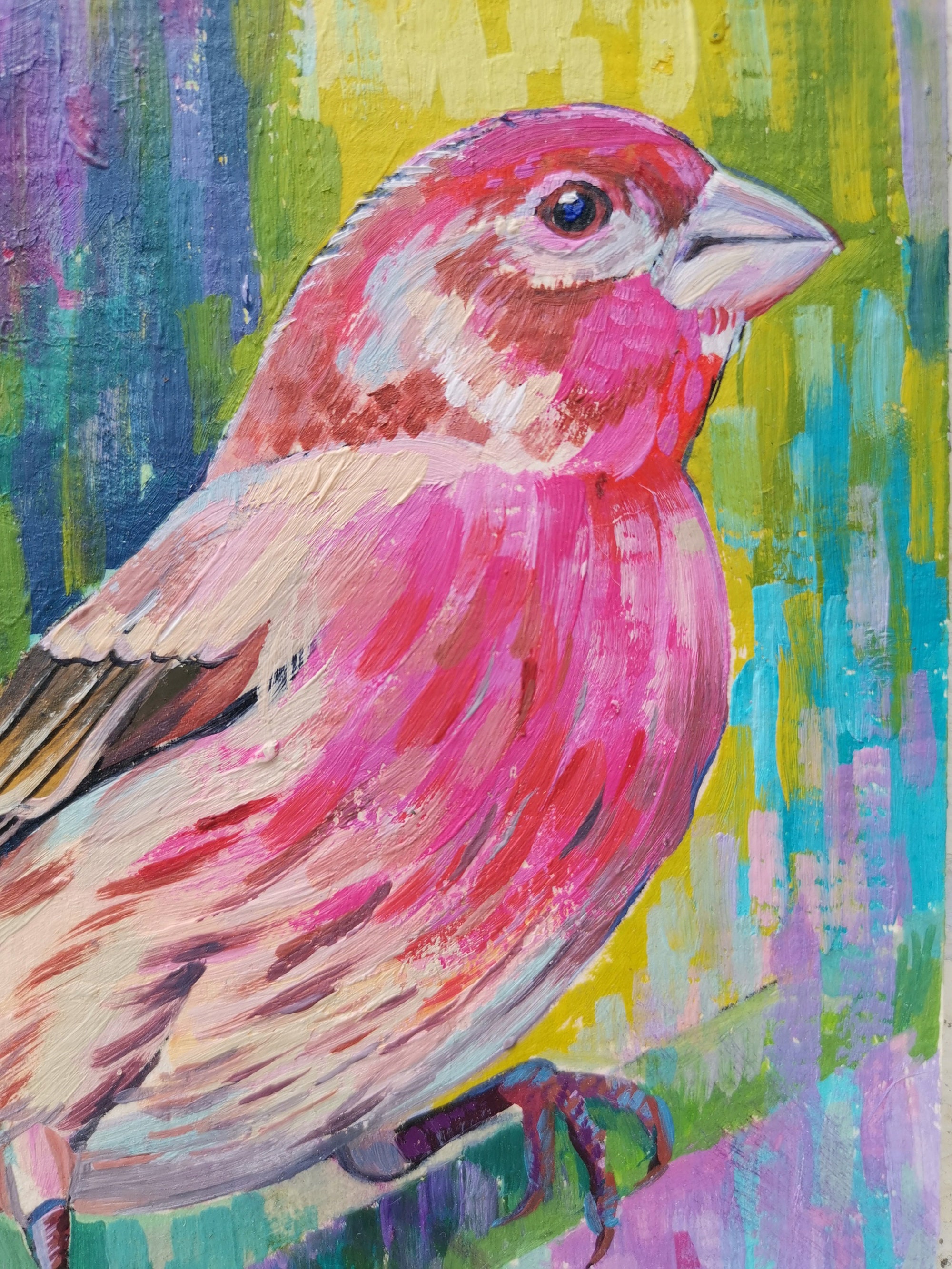 Purple Finch Original Oil Painting Purple Bird Art Small Etsy