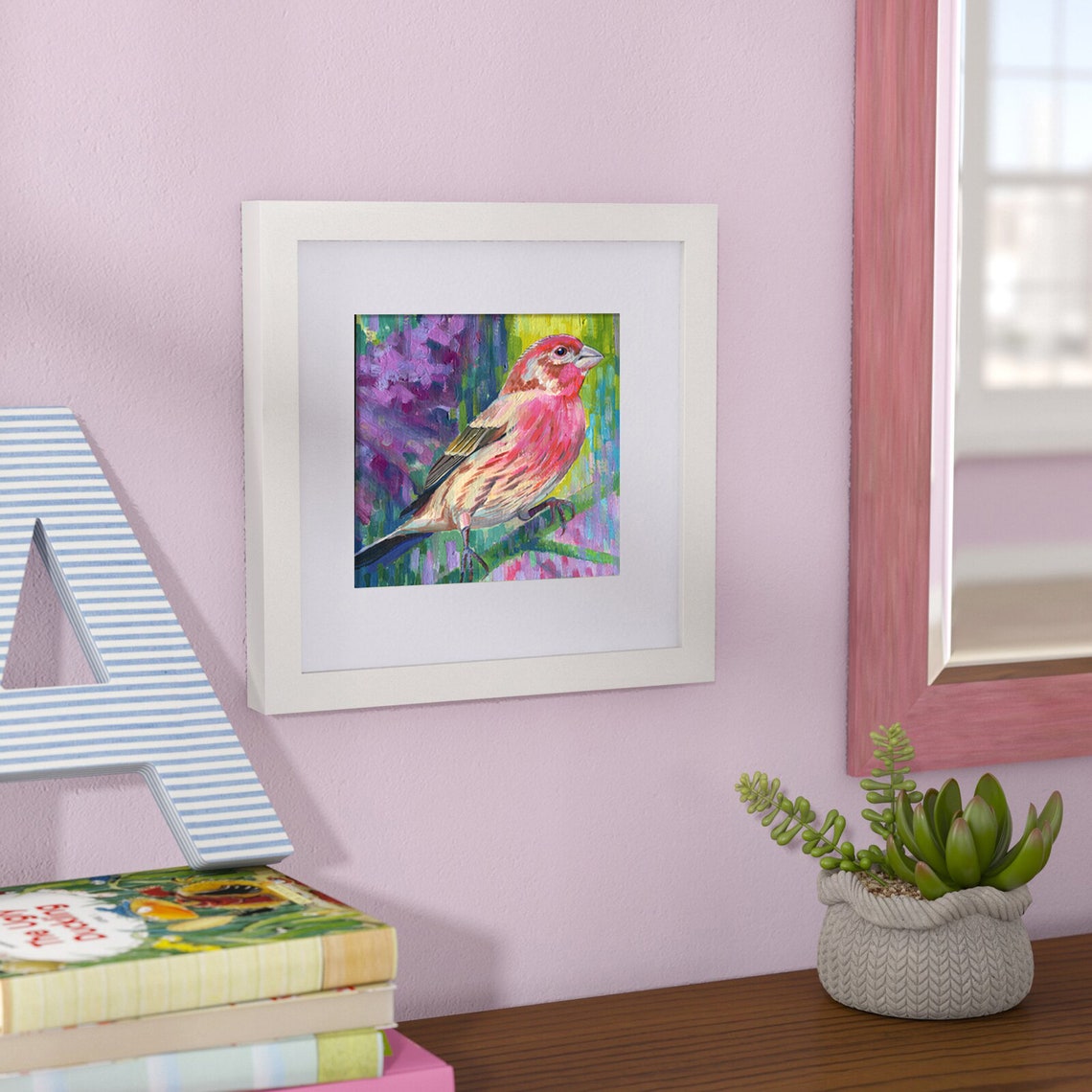 Purple Finch Original Oil Painting Purple Bird Art Small Etsy