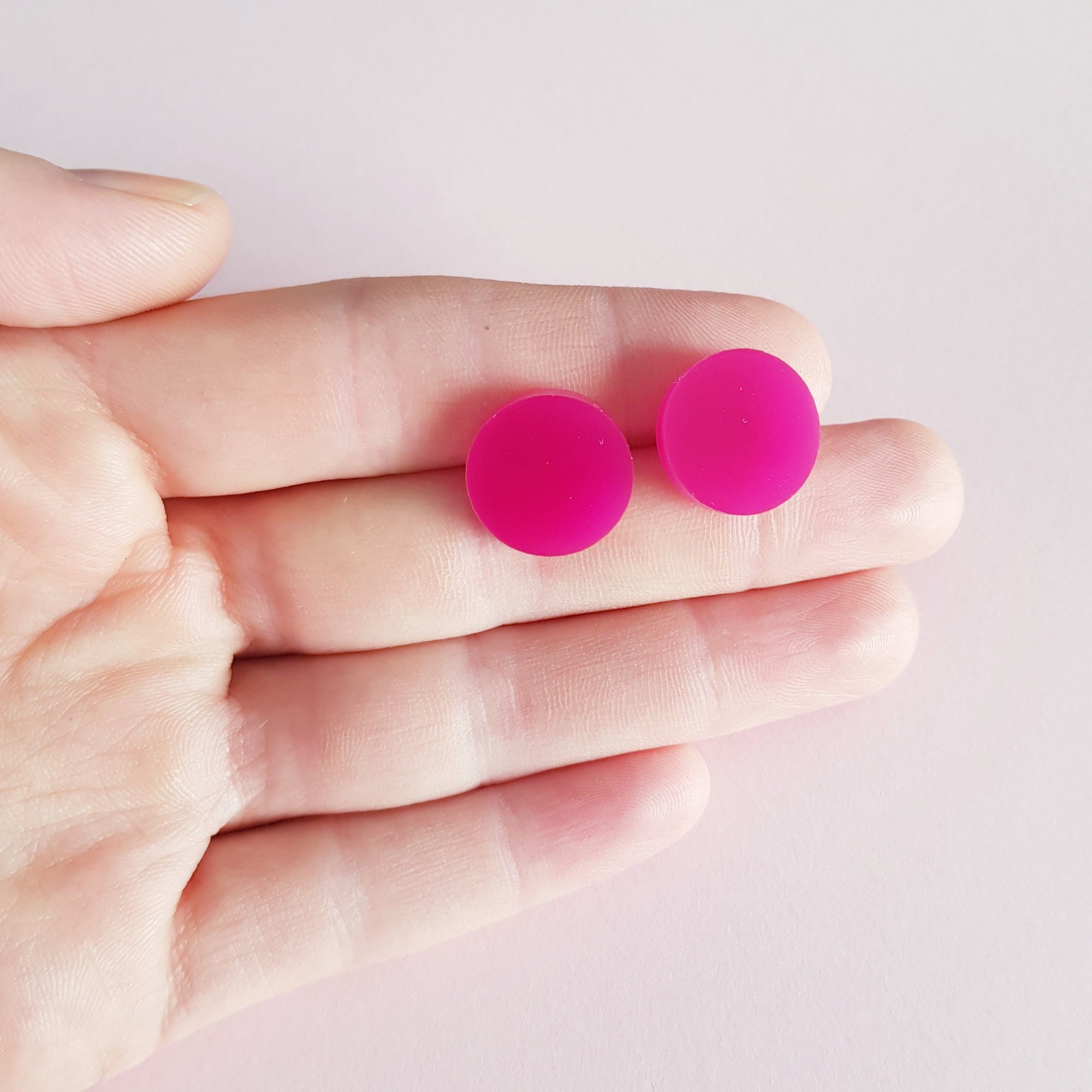 Pink Earrings Stud Earrings Acrylic Earrings Handmade Etsy