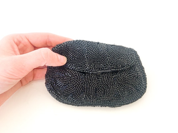 vintage small black beaded clutch purse / full be… - image 2