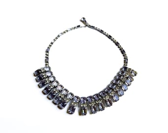 vintage WEISS lavender rhinestone necklace / purple rhinestone statement necklace / rhinestone bib necklace