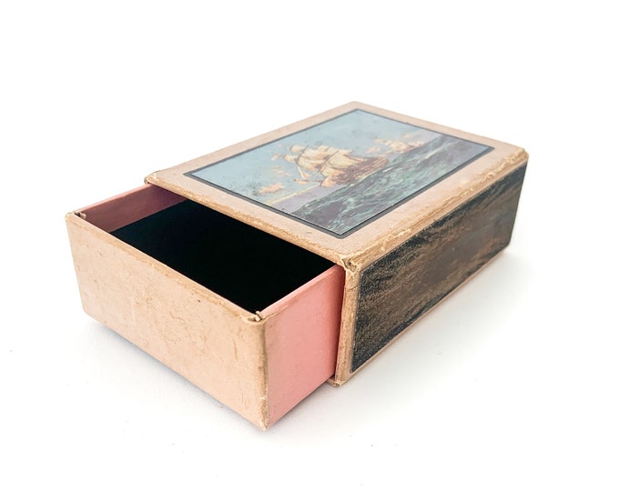 Vintage ship at Sea Illustrated Matchbox / Novelty Matchbox / Pink