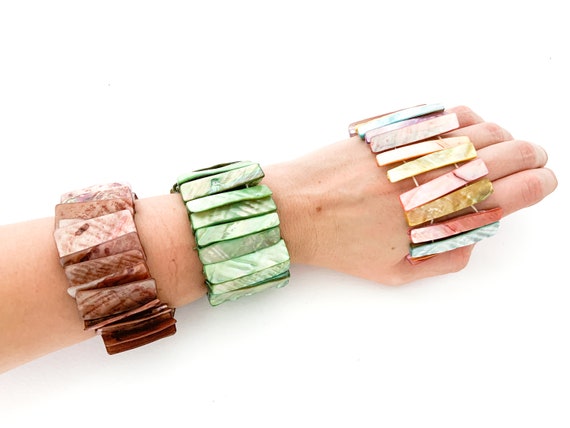 vintage abalone shell stretch bracelets / mermaid… - image 1