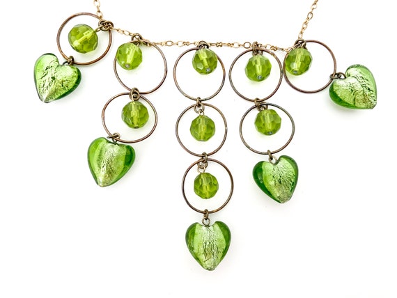 unique glass green heart bib necklace / y2k neckl… - image 3