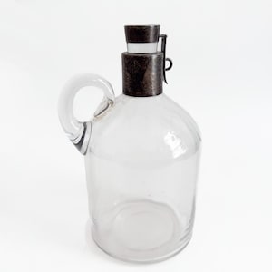 antique glass decanter bottle with sterling silver hardware and glass stopper / antique decanter / antique barware / antique glass bottle