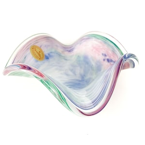 1980s vintage Murano art glass bowl with pastel pink, green, and blue hues / Murano glass made in Italy / vintage Murano bowl / art glass