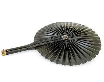 victorian mourning cockade fan / antique folding black hand fan / victorian style