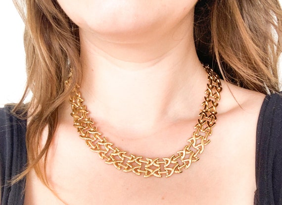 vintage MONET(?) gold tone X chain link necklace … - image 8