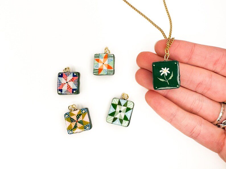 Hand Painted Charms - Star Quilt Charms, Handmade Charm Pendants image 7