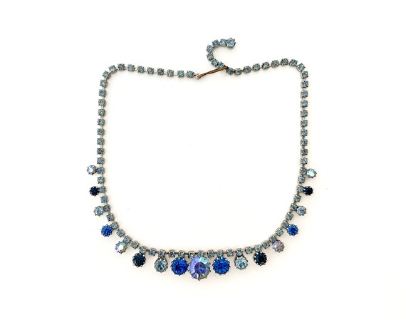 Vintage Blue Rhinestone Choker Necklace