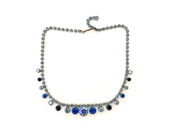 Vintage Blue Rhinestone Choker Necklace