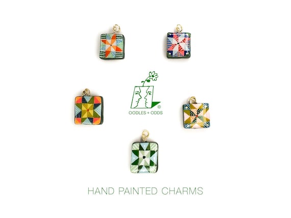 Hand Painted Charms - Star Quilt Charms, Handmade Charm Pendants