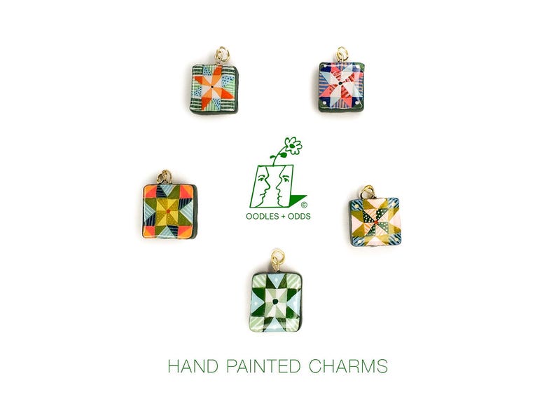 Hand Painted Charms - Star Quilt Charms, Handmade Charm Pendants image 1