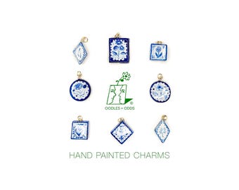 Hand Painted Delft Floral Charms – Blue White Clay Jewelry Findings