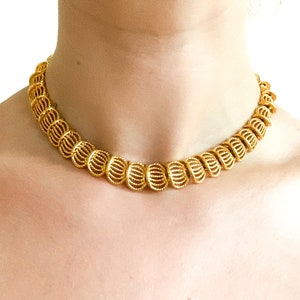 vintage Napier yellow gold tone patterned chain choker necklace / Napier chain necklace / Napier jewelry / vintage gold tone chain choker