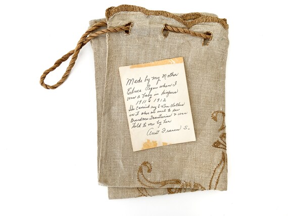 special note inside bag! 1900's antique hand embr… - image 2