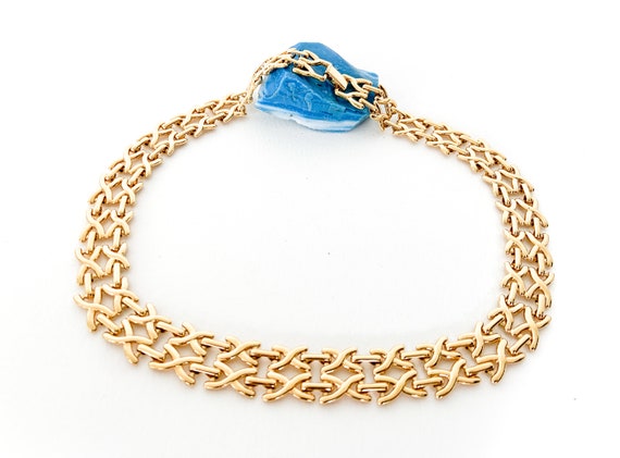 vintage MONET(?) gold tone X chain link necklace … - image 1