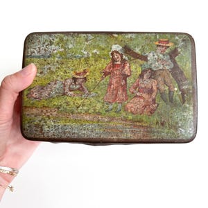 antique illustrated MAZAWATTEE TEA tin box / rustic vintage tin / collectible tin container / shabby brocante box / illustrated tin box