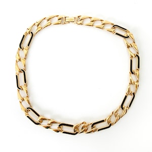 vintage MONET gold tone curb link chain necklace / enamel and gold tone chain necklace / 1980s necklace / vintage gold chain necklace